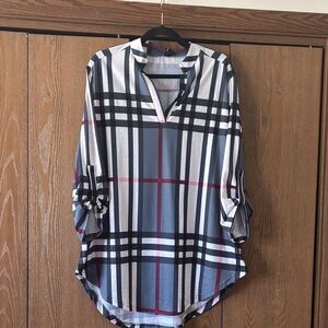 Elegant Checkered Women's Blouse - Black, White, Blue, Red
